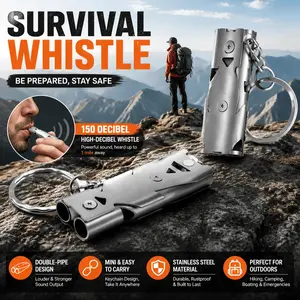 Emergency Survival Whistle Two-Pack, High-Intensity Stainless Steel Rescue Gear, Dual-Tube High-Decibel Loud Signal, Keychain Portable for Hiking Backpacking, Anti-Lost EDC Essential Safety Tool