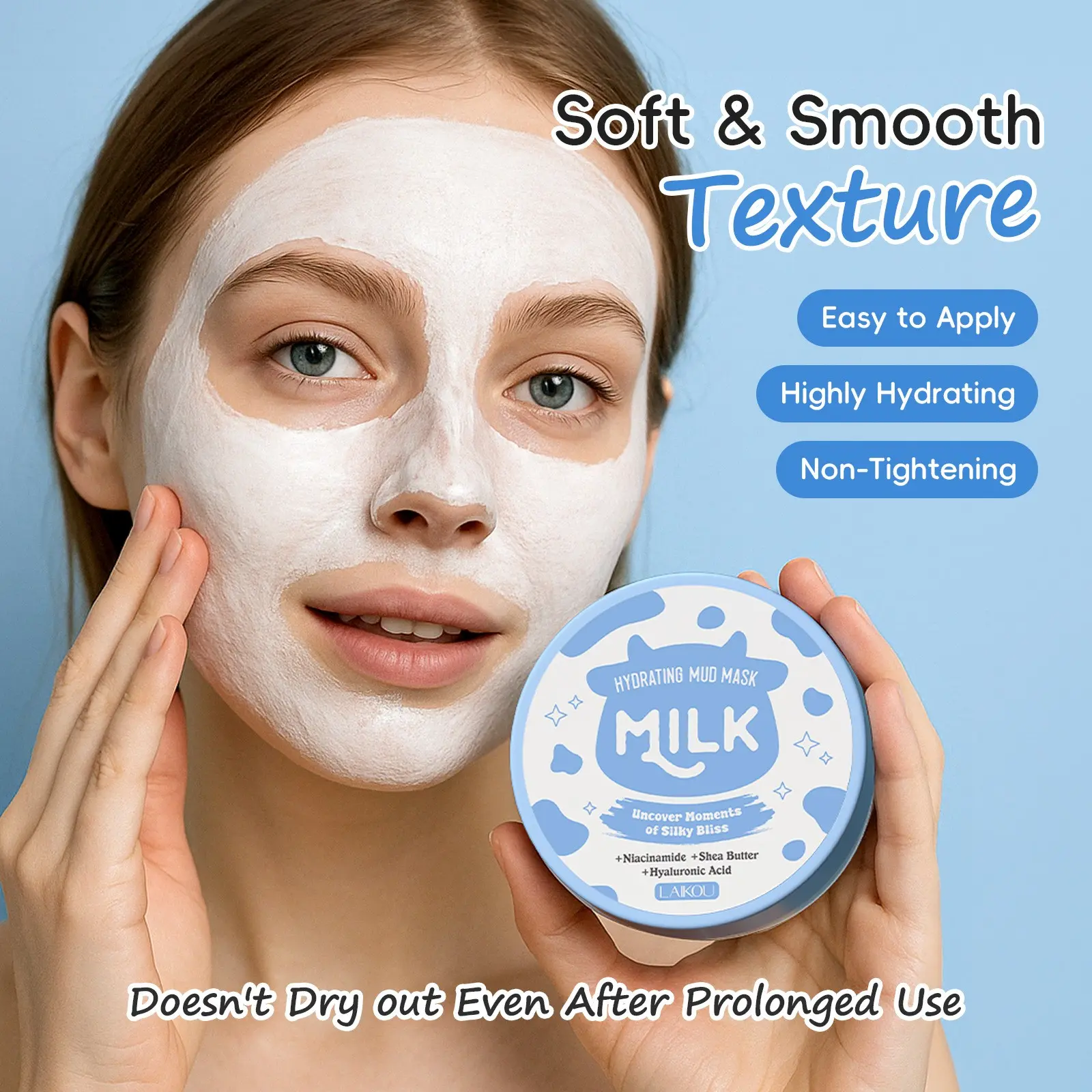 Milk Kaolin Cleansing Mud Mask 90g, Deep Pore Cleaning, Brightening, Hydrating, Gentle, Portable for Travel, Contains Sea Clay, Salt Clay, Niacinamide, Alpha Arbutin, Hyaluronic Acid，Smooths & Softens Skin， Glass Skin Essential