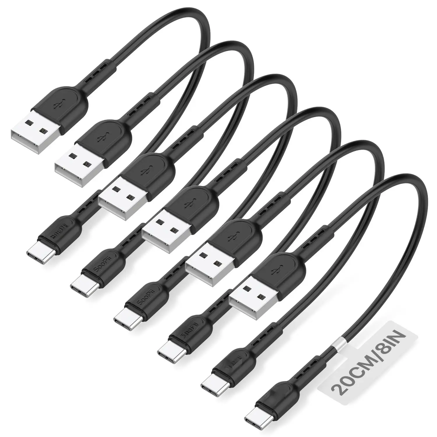 Short USB C ,6 Pack 8 Inch USB A to USB C Cables,Short Type C   Cables,Compatible with lPhone,Galaxy,lPad,Laptop, Station and Power  Accessory(Black)