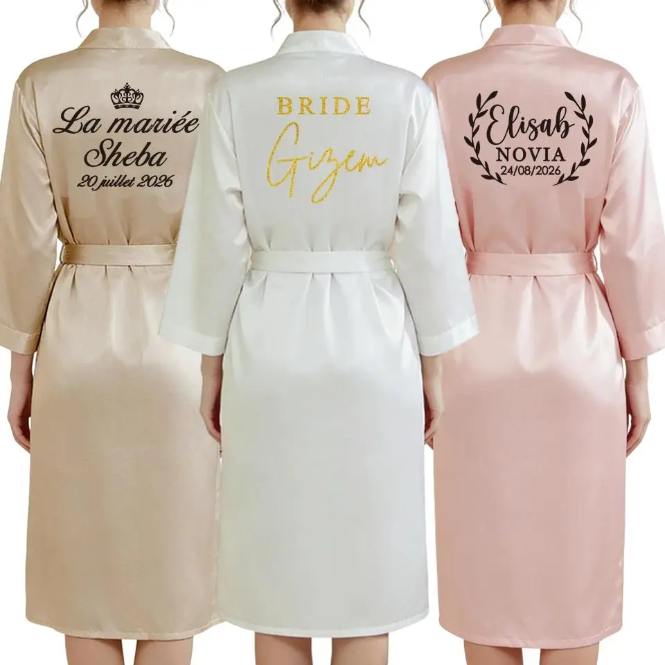 Women's Customized Glitter Loungewear Bathrobe - Personalized Bride Wear with Customized Name, Date, Printed Text, Ideal for Birthday Gifting (Women's Fashion Accessory)