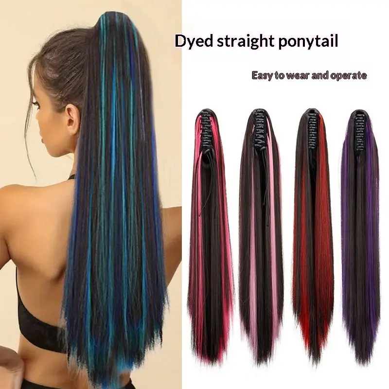 Claw Clip Ponytail Hair Extensions Highlight Straight Natural Easy Wear Daily Use