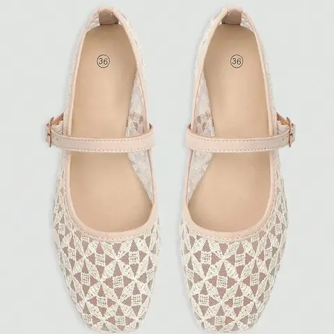 Women's Fashion Breathable Square Toe Woven Hollow Out Mesh Flat Shoes, Casual Flats for Party and Office, Breathable Summer Footwear, Breathable Lightweight Footwear