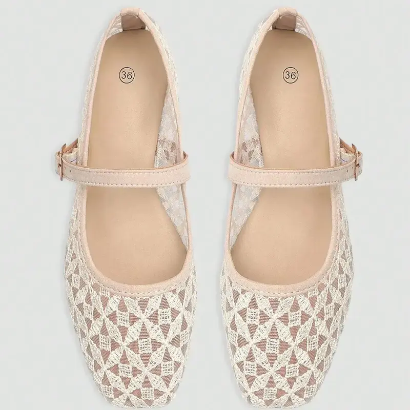 Women's Fashion Breathable Square Toe Woven Hollow Out Mesh Flat Shoes, Casual Flats for Party and Office, Breathable Summer Footwear, Breathable Lightweight Footwear