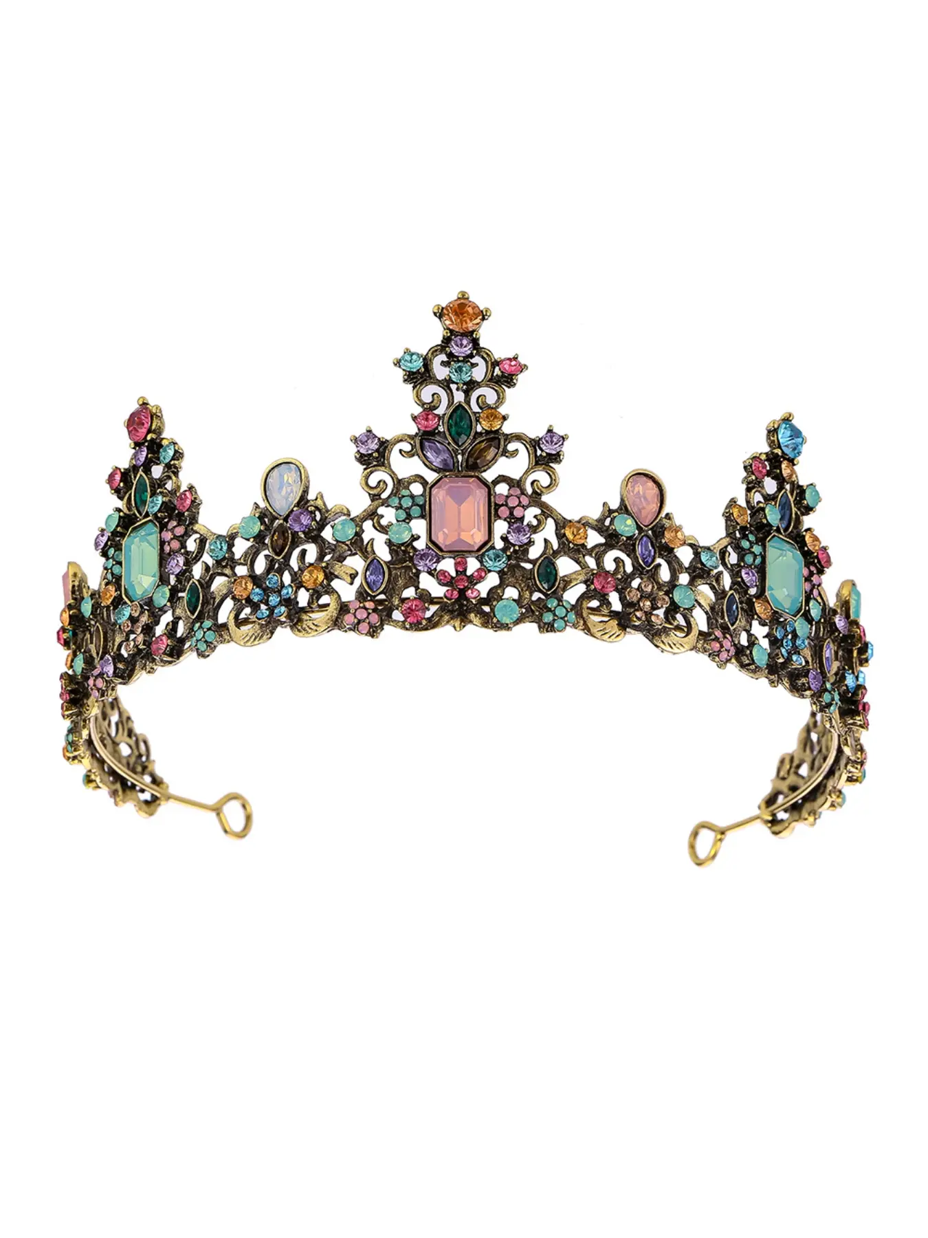 European and American bride crown retro gold with multicolor rhinestones queen birthday party alloy tiara princess headpiece