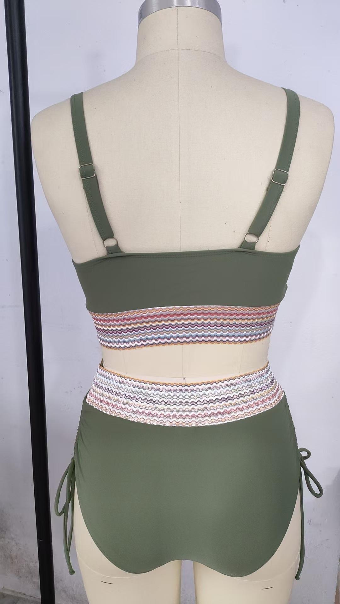 European and American style two-piece swimsuit for women, sexy solid color V-neck tight-fitting backless high-waisted bikini,   women's swimsuit