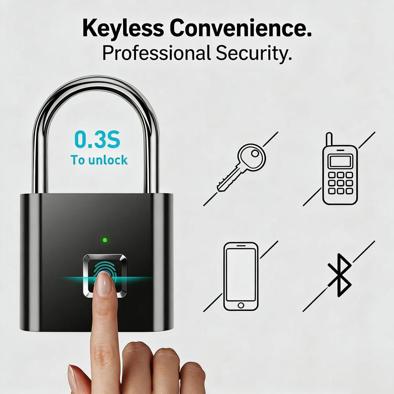 Smart Fingerprint Padlock - Bluetooth Unlock, IP67 Waterproof Lock with 10 Fingerprint Capacity for Suitcases, Lockers & Outdoor Gates