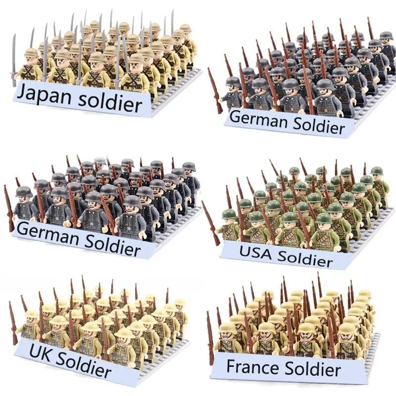 2026 hot item 24pcs WW2 Military Army Soldier Soviet US UK German France Building Blocks Set Model Bricks Action Figures Weapon Toys Kids Gift Popular toys, Assembled Building Blocks, Collectible Building Set