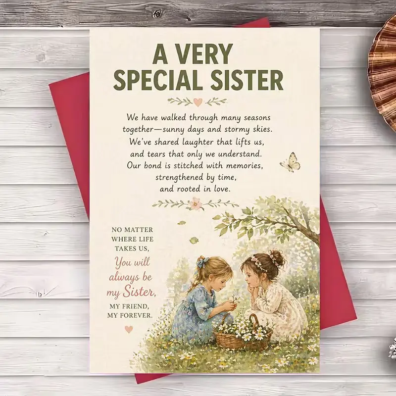 Heartfelt Sister Gift Card with Envelope, Beautiful Floral Design, “Special Sister” Sentimental Greeting Card, Perfect Birthday Gift for Sister, Best Friend and Family