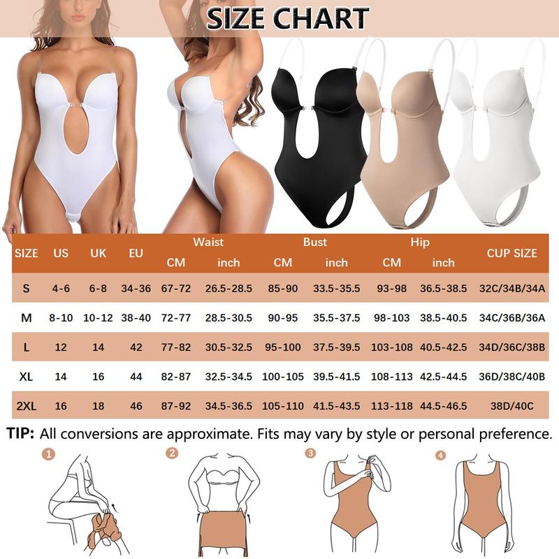 Women Shapewear Backless Body Bra Shaper Deep Plunge Low Back Open Crotch Shapewear for Wedding Party Daily Use , Ladies Shapewear Strapless Deep U Plunge Bodysuit for Women Tummy Control Built In Bra Low Back Body Shaper