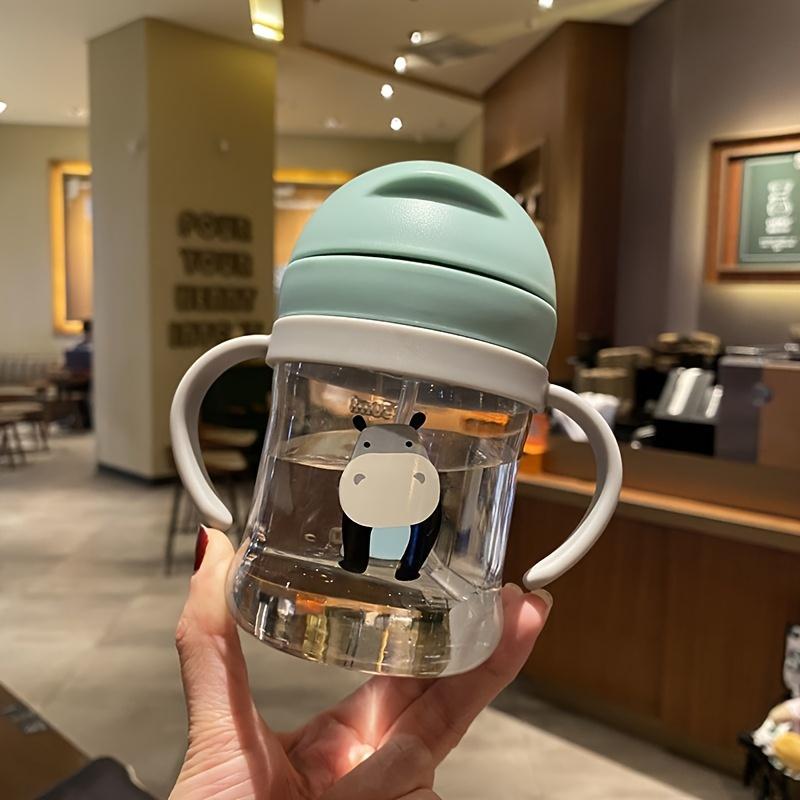 Cute cartoon water bottle with tube, Magic Baby Bottle, graduated sippy cup, 250ml（8.45oz）