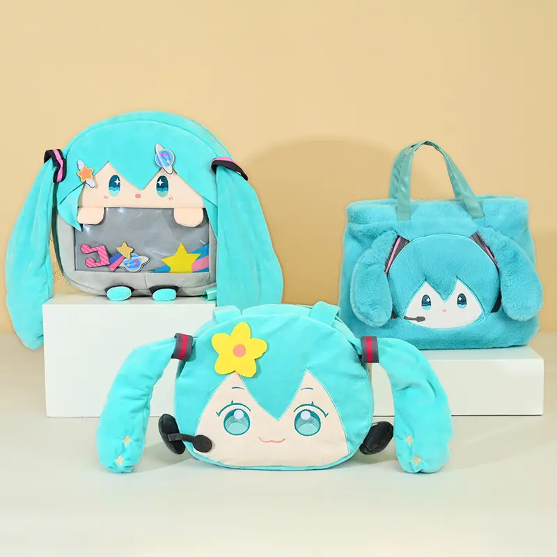 Hatsune Miku Anime Plush Backpack, Miku Character Ita Backpack, Transparent Display Bag for Students, Cute Kawaii Shoulder Backpack