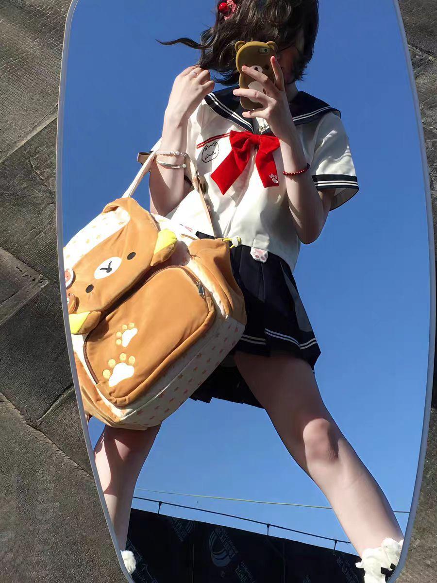 Kawaii Rilakkuma Cartoon Plush Backpack Cute Bear Younger Sister Large Capacity Student Schoolbag Lovely Girl Birthday Present