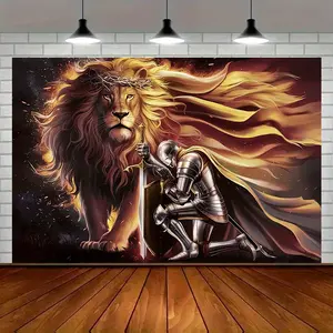 Armor of God Lion Prayer Tapestry Wall Hanging, Inspirational Religious Banner for Home Decor, Christian Party Background, Motivational Decor