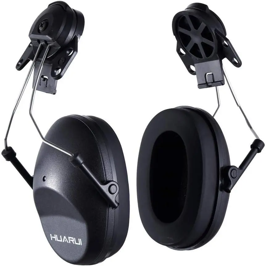 Attachable Noise Cancelling Helmet Ear Muffs - Low Profile ABS Plastic 21dB Noise Reduction Sound Blocker, ANSI S3.19 Certified, Adjustable Fit with Included Adaptors for Construction Site, Shooting, Reading Use