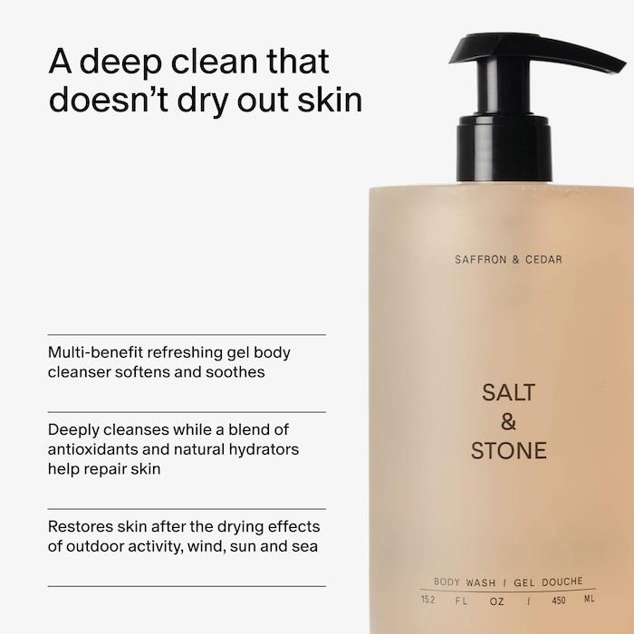 Salt & Stone Saffron & Cedar Body Wash with Niacinamide + Probiotics - 15.2 oz / 450 ml Salt & Stone Saffron & Cedar Body Wash with Niacinamide + Probiotics - 15.2 oz / 450 ml