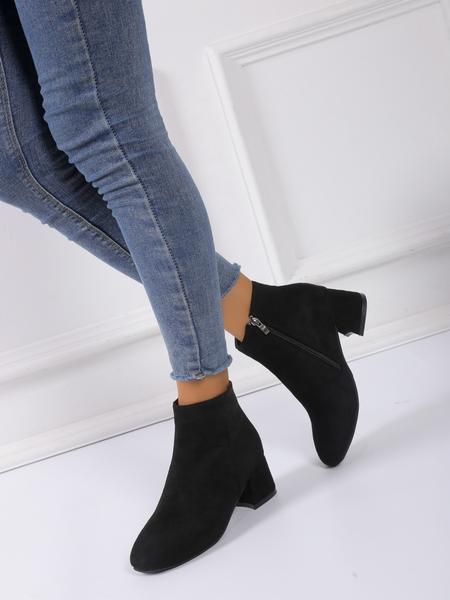 Women's Velvet Ankle Boots with Side Zipper, Chunky Heel Casual Party Classic Fashion Shoes, Winter Booties, Fall & Winter Textile Upper Material