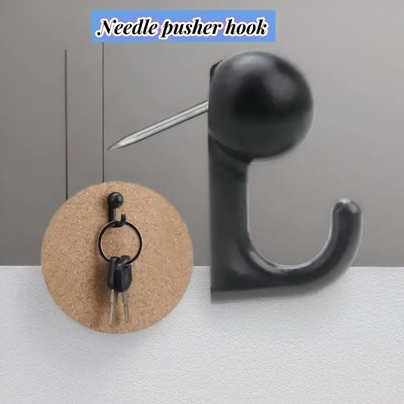 ✨ 10PCS Push Pin Hooks for Cork & Bulletin Board | Sturdy Metal Pin, Anti-Slip Small Home Organizer Hooks for Light Items, Keys, Earrings & Tiny Charms | Won’t Bend or Fall! 🖤 (Black/Clear)