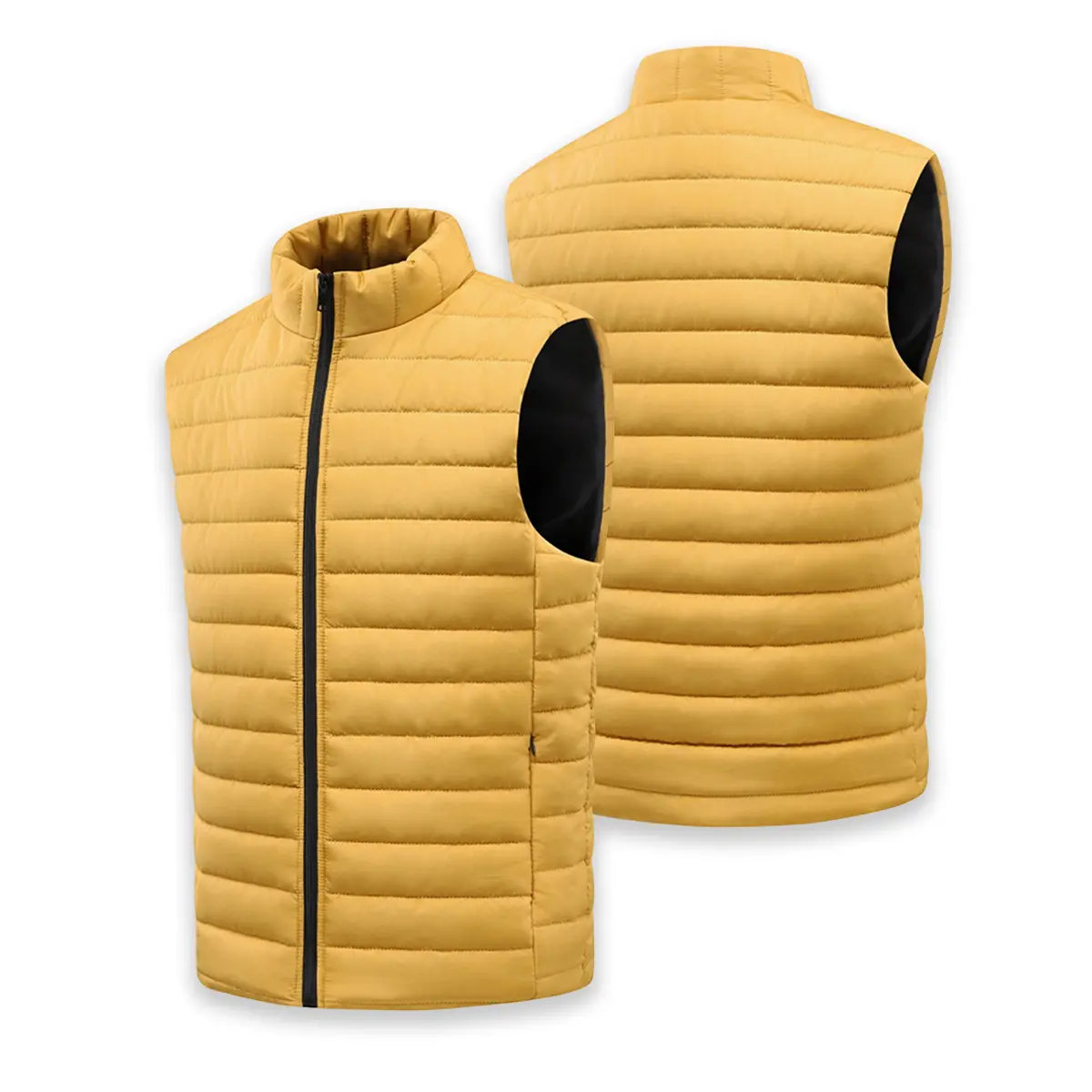 Men Stand Collar Quilted Padded Vest, Horizontal Stitching Lock‑in Padding, Sleeveless Design, Front Full Zipper Closure, Side Zipper Pockets, Lightweight Warm Outer Gilet For Daily And Outdoor Layering