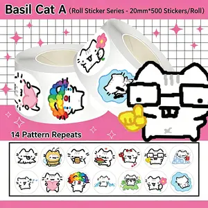 500Pcs Basil Kitten Roll Stickers - Cute Quirky Sealing Decals | DIY Decor & Birthday Gifts