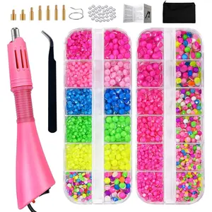 Hotfix Rhinestones Bedazzling Kit,Iron- Hot Fix Applicator Setter Tool with Rhinestones,Hot Fixed Wand for Clothes Clothing Fabric Crafts,Neon Set 1