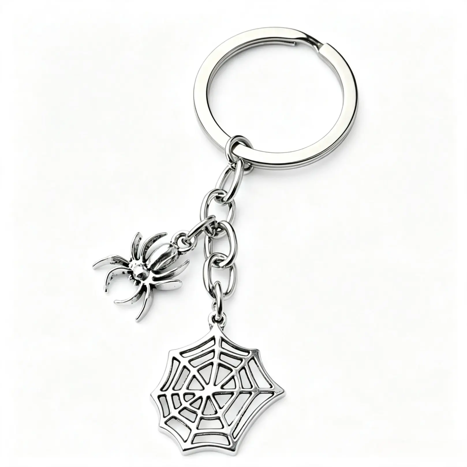 Spider Web Metal Keychain, Punk Style Key Ring Pendant, Lightweight Accessory for Car Keys & Backpacks, Novelty Ornament As Birthday Present and Halloween Gift for Men and Women