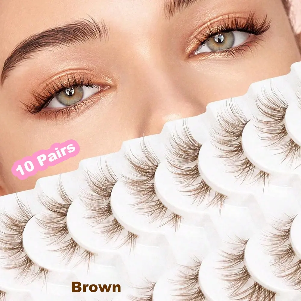 False Eyelashes, 10 Pairs Cat Eye Lashes, Segmented Inner Corner Extension, Natural Crossed Realistic Design, 5-15mm, Party & Daily Use, Makeup