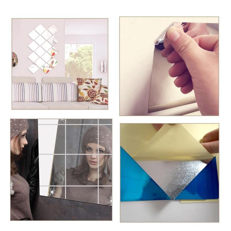 16 small self-adhesive PET mirror panels, flexible wall mirrors, square mirror tile wall stickers, mirror wall stickers, personalized home decoration