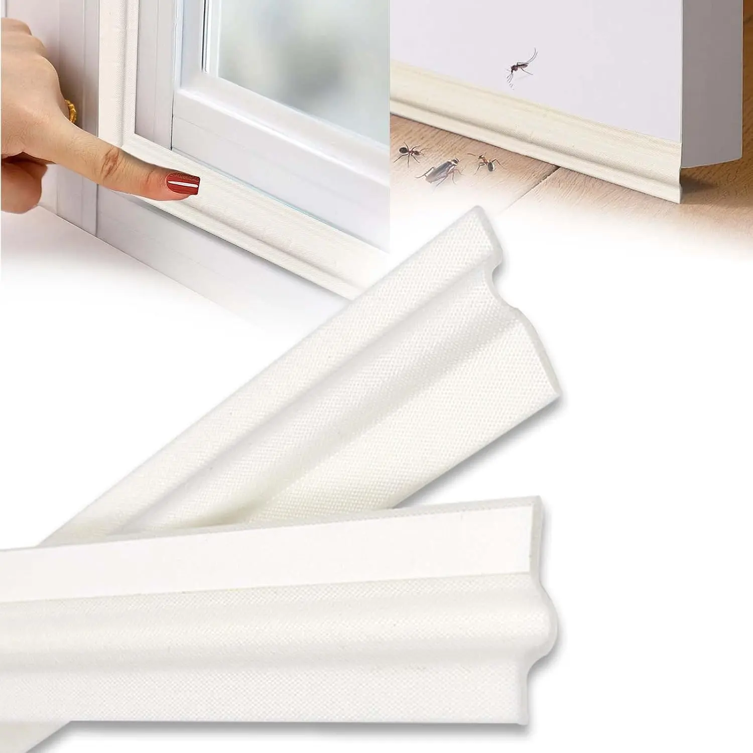 118 Inch T Shape Window Stripping Door Seal Strip| Self Window Insulation Foam Strip,Soundproofing Draft Stopper for Doors Bottom and Side Gap Blocker,White