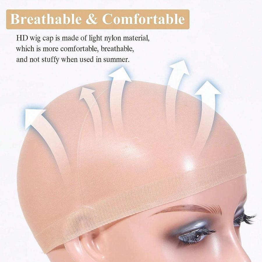 2/12Pcs HD Wig Cap Stocking Wig Caps Invisible Ultra Thin Sheer Breathable Stretchy Adjustable Wig Cap Nylon Transparent Wig Caps for Women Lace Front Wigs