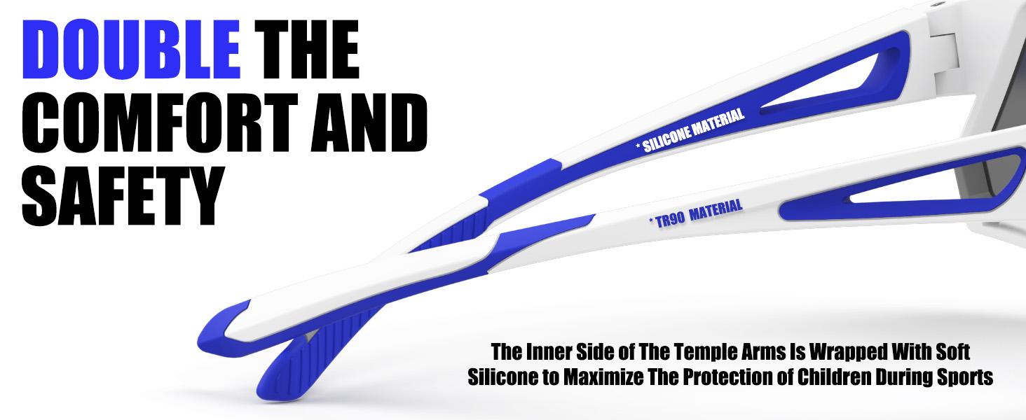 Polarized Kids Sunglasses, Youth Baseball Sunglasses Ultra-Light TR90 Frame UV400 Sports Cycling Glasses for Boys Girls