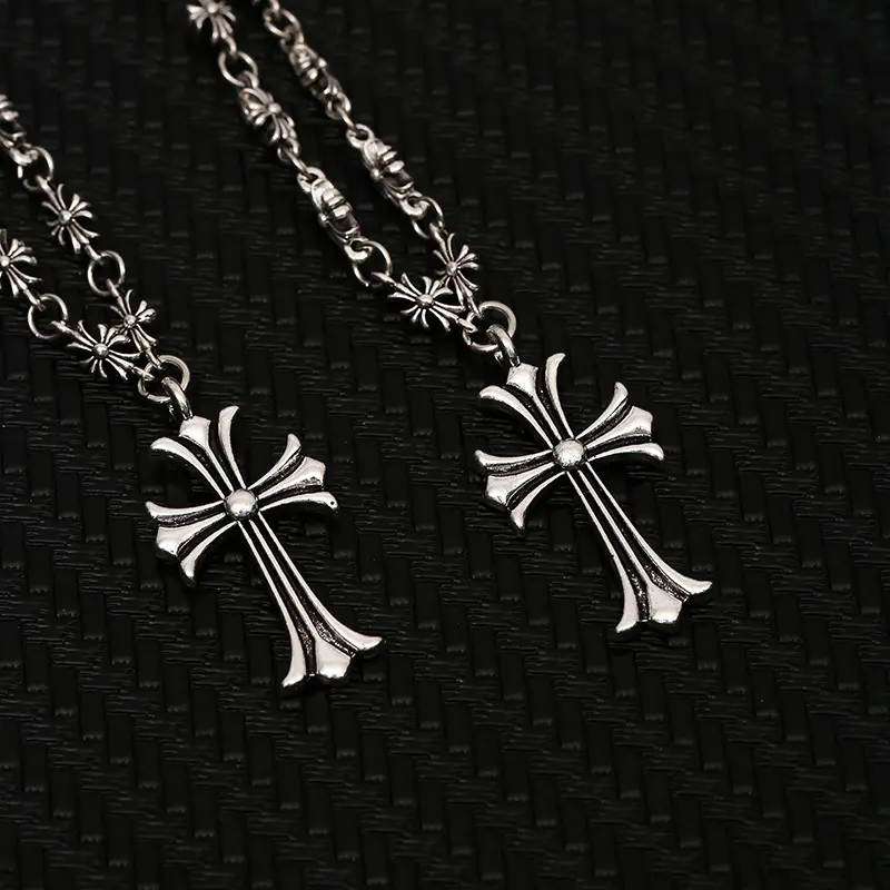 Loveden High-End Chrome Hearts Cross Necklace, Handmade Chain Vintage Costume Jewelry for Hip-Hop Nightclub Enthusiasts