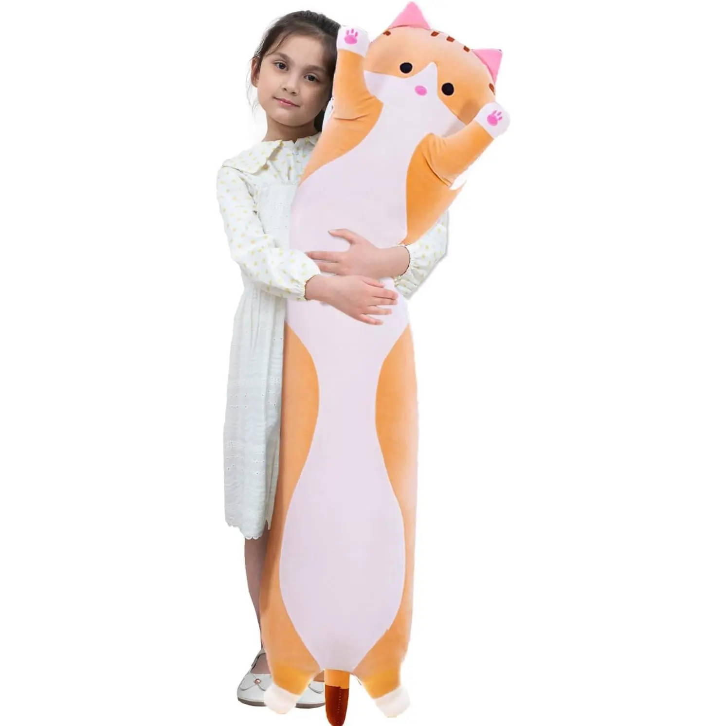 Giant Cat Pillow Plush Cartoon Kitty Sleeping Hugging Pillow, Cuddly Soft Long Kitten Body Pillow Doll Cat Cushion Toy for Kids Girlfriend (Yellow, 70cm/27.55inch)