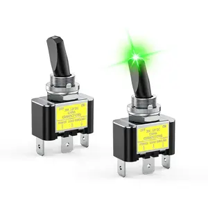 Nilight 2PCS Green LED Toggle Switch - 12V DC 30A 3-Pin On-Off 2-Position Heavy Duty Rocker Switch with 14AWG Wire, Brass Copper, Fire Resistant, Heat Resistant for Automotive Cars Trucks Boats