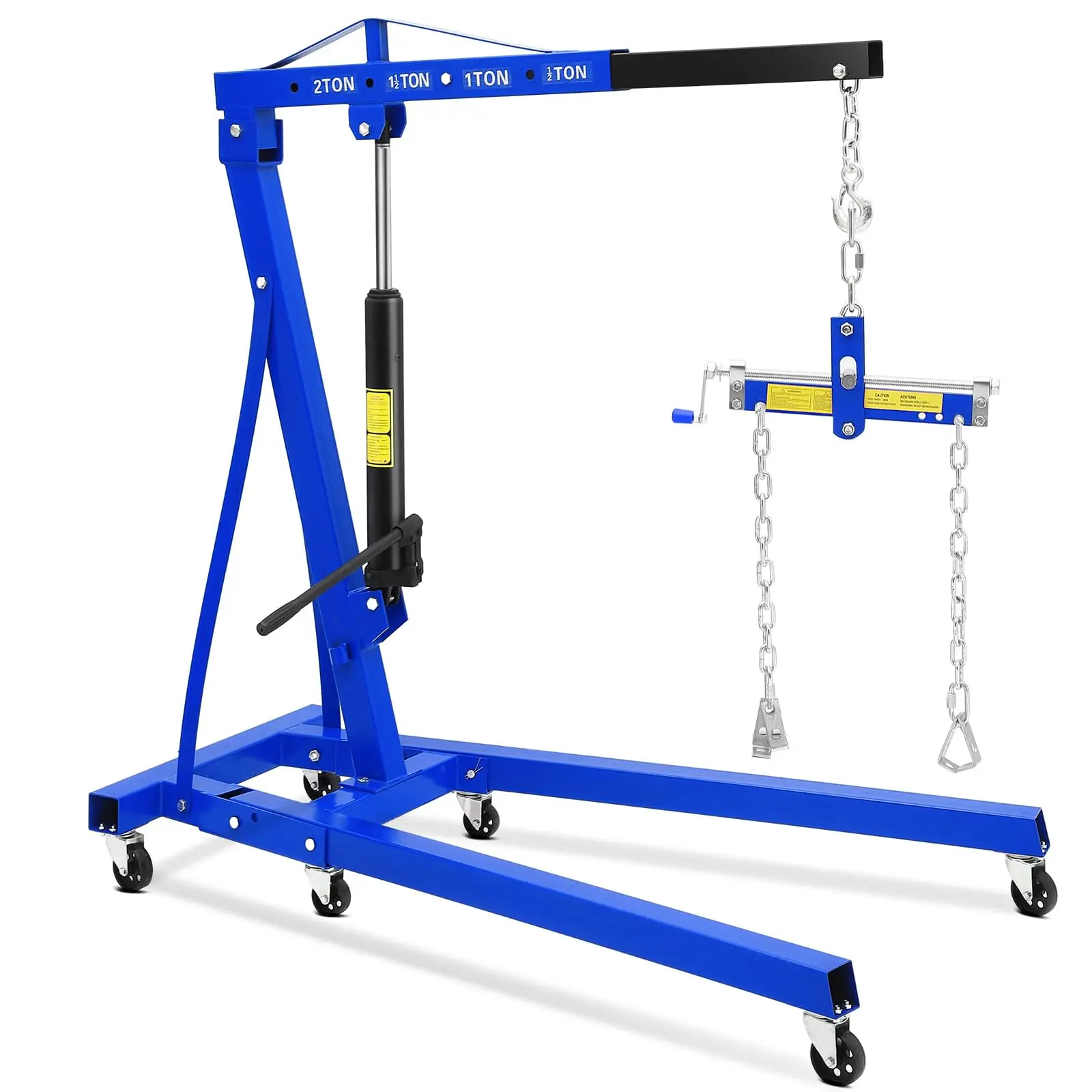 4400 Lbs Folding Hydraulic Engine Hoist with Leveler, 2 Ton Portable Cherry Picker with 6 Wheels & Telescopic Boom, Foldable Engine Shop Crane Lift for Home Garage, Workshop, Warehouse, Blue/Yellow/Black/Orange(2 Boxes)