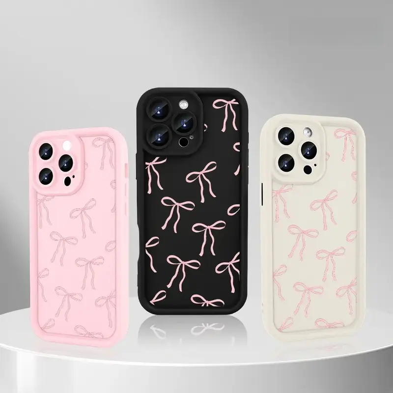 Bowknot Pattern TPU Silicone Smartphone Case - Durable, Soft, Non-Slip, Waterproof, Shockproof Handheld Cellphone Cover with Lens Protection, Free Screen Protector for 17 Pro Max,16,16e,15,14 Plus,13,12 Mini,11,Air,XR,X,XS Devices