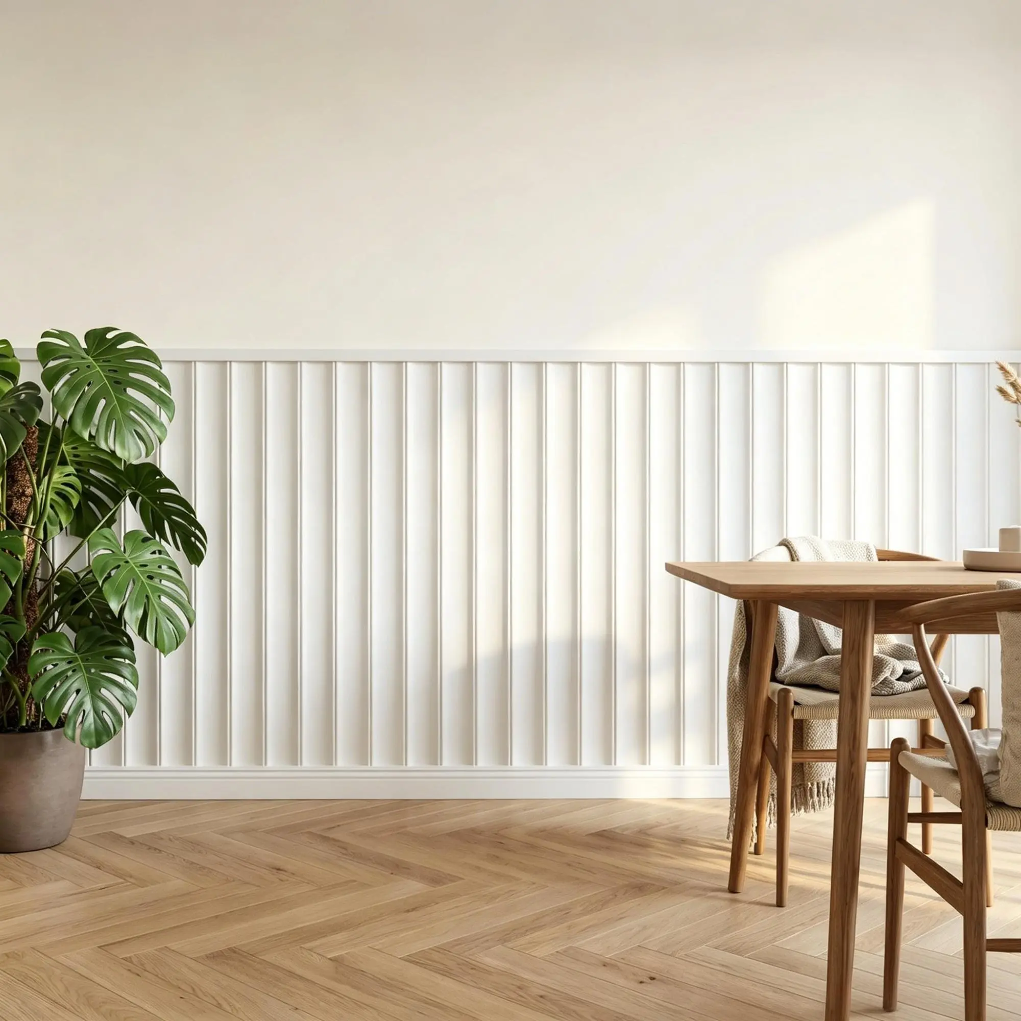Fluted 3D PS Wainscoting Wall Panel Kit – 40in Vertical Groove, Paintable Peel & Stick Decorative Board with Top Molding, Ideal for Living Room, Bedroom, Bathroom