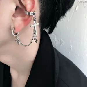 Titanium Steel Earrings |   Cross Star Stud Earrings Non-pierced Ear Clips Hip Hop Stylish Versatile Jewelry for Men Women Daily Street Wear