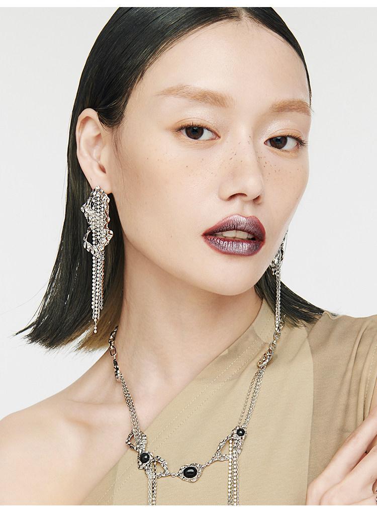 Copper alloy earrings, Tyndall series, multi-layer disc chain long fringed stud earrings INSANE niche original design