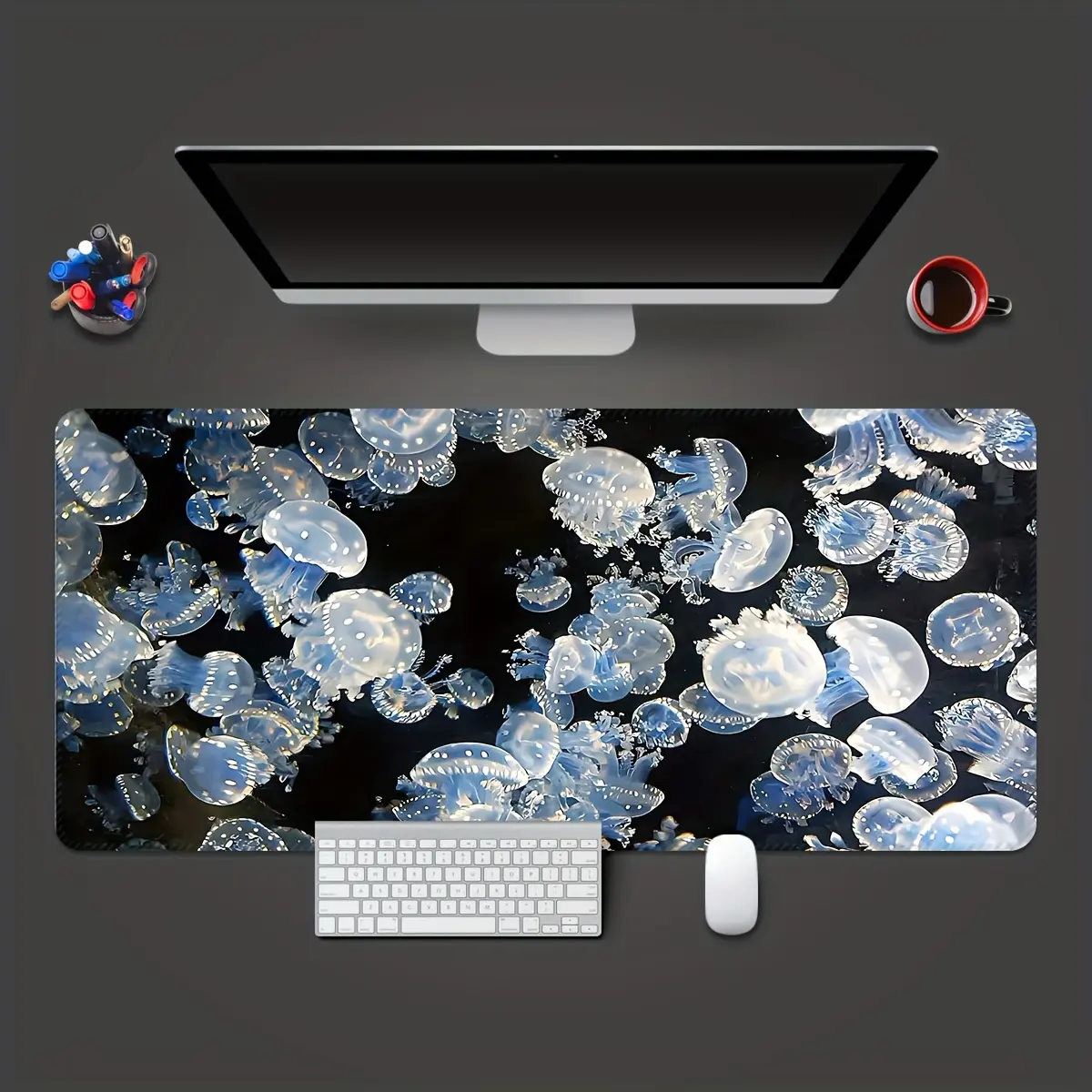 Player's Paradise Blue Jellyfish Gaming Mouse Pad - Waterproof, Non-Slip Rubber Base, Vivid Underwater Pattern Desktop Mat for Gamers, Computer, Office Use