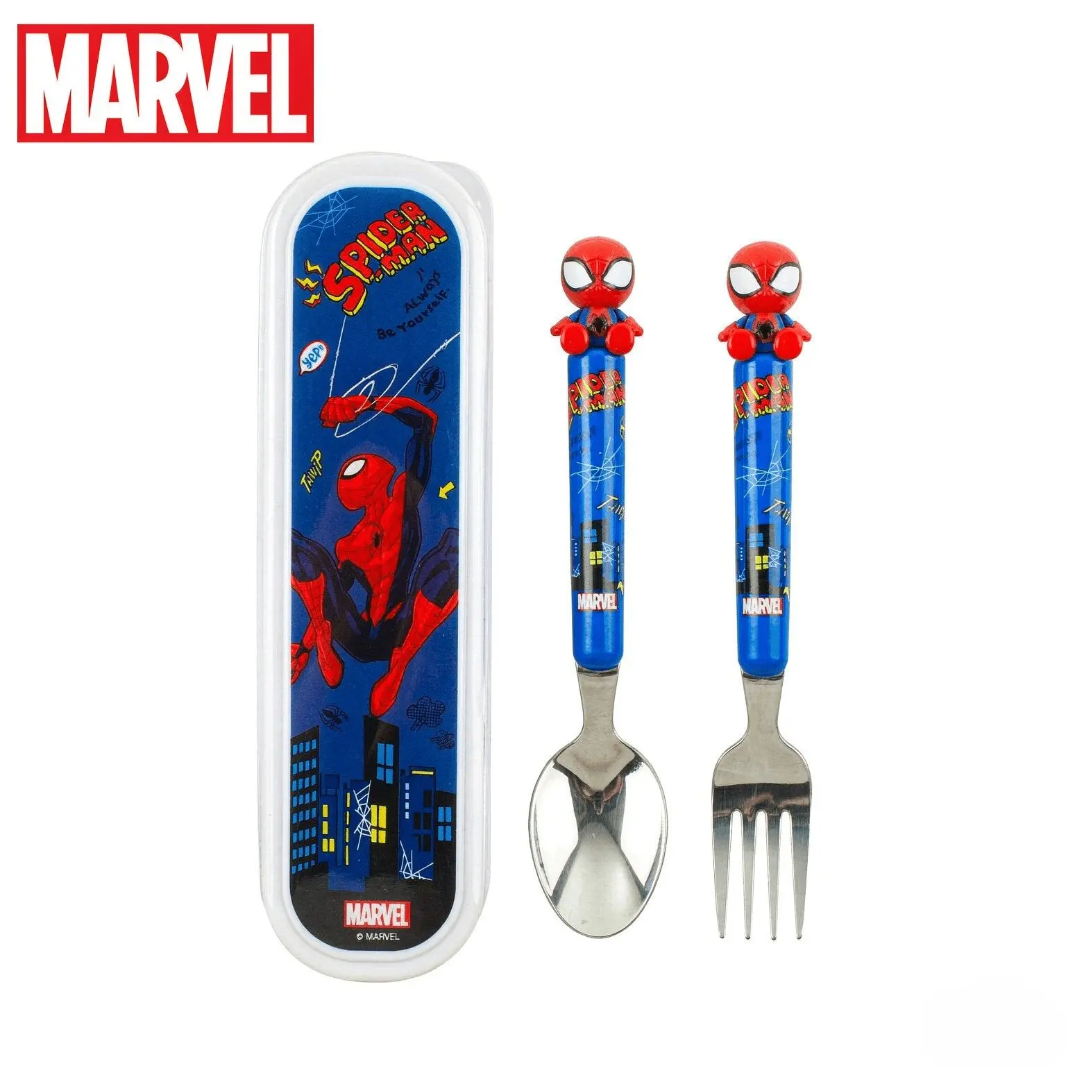 1Set Marvel Officially Licensed Spider-Man Cartoon Fork Spoon Set, Stainless Steel Portable Travel Cutlery for Bento Box Daily Dining, Birthday Christmas Fan Gift