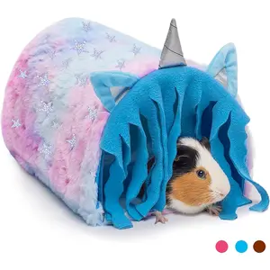 Guinea Pig Hideout Fleece Tunnel House Washable Cage Accessories for Rat Hamster Hedgehog Chinchilla Small Animal For Playing Sleeping Hunting Resting Tube Bedding Habitats