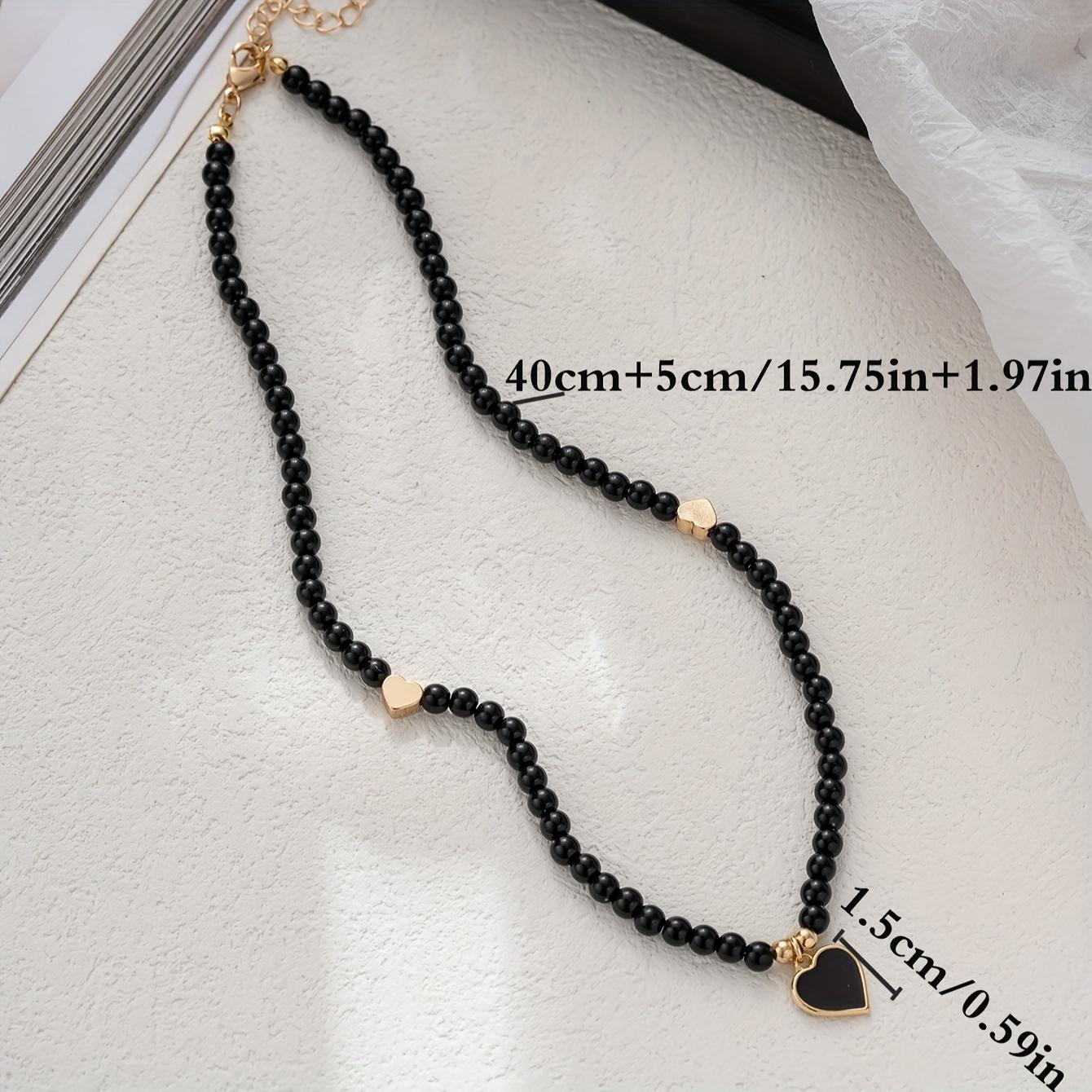 [Handcrafted Beaded Heart Pendant Necklace] Elegant Boho-Chic Black Beads Necklace with Golden Accents - Ideal for Women's Parties & Music Festivals, Versatile All-Season Accessory, Cute Necklace