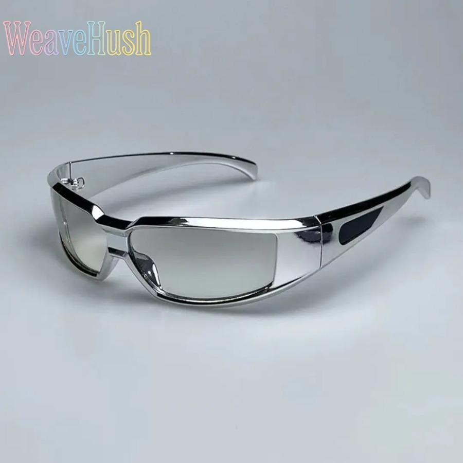 2026 Year-End Sale Cyberpunk Silver Glitter Sunglasses, Square Reflective Mirror Frame Fashion Shades, Futuristic High-Tech Cool Stylish Eyewear for Women Men, Night Out Party Music Festival Rave Club Streetwear Daily Outfits Trendy Sparkling Sun Glasses