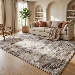 5'x7' Low Pile Area Rug for  Office, Washable Abstract Carpet Robot Vacuum Compatible 0.26 Inch Non Slip Under Desk Dining Room Mat, Brown