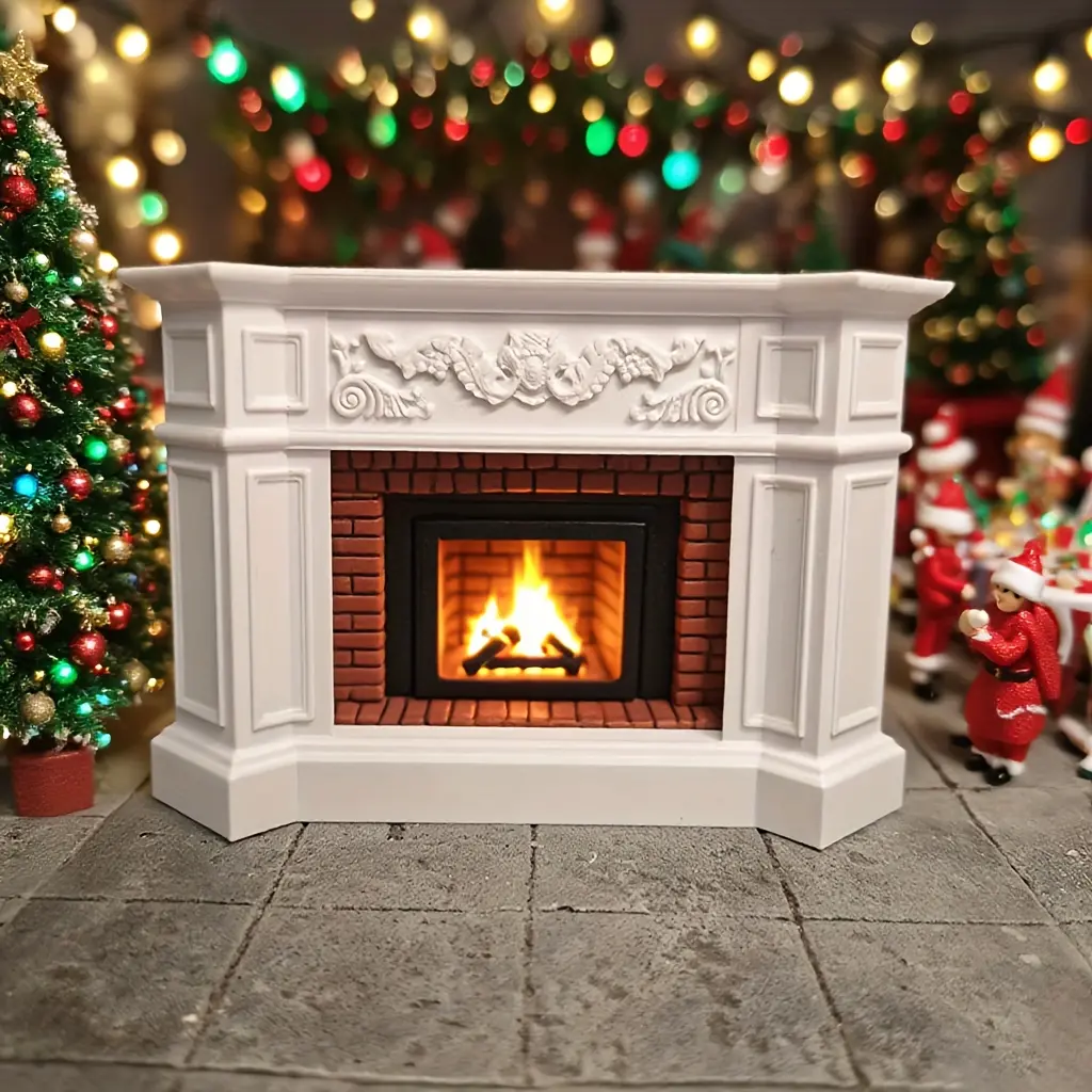 Realistic Mini European Dollhouse Fireplace Carved Multicolor Decor for Dollhouse Extension Furniture Christmas Easter New Year Gift