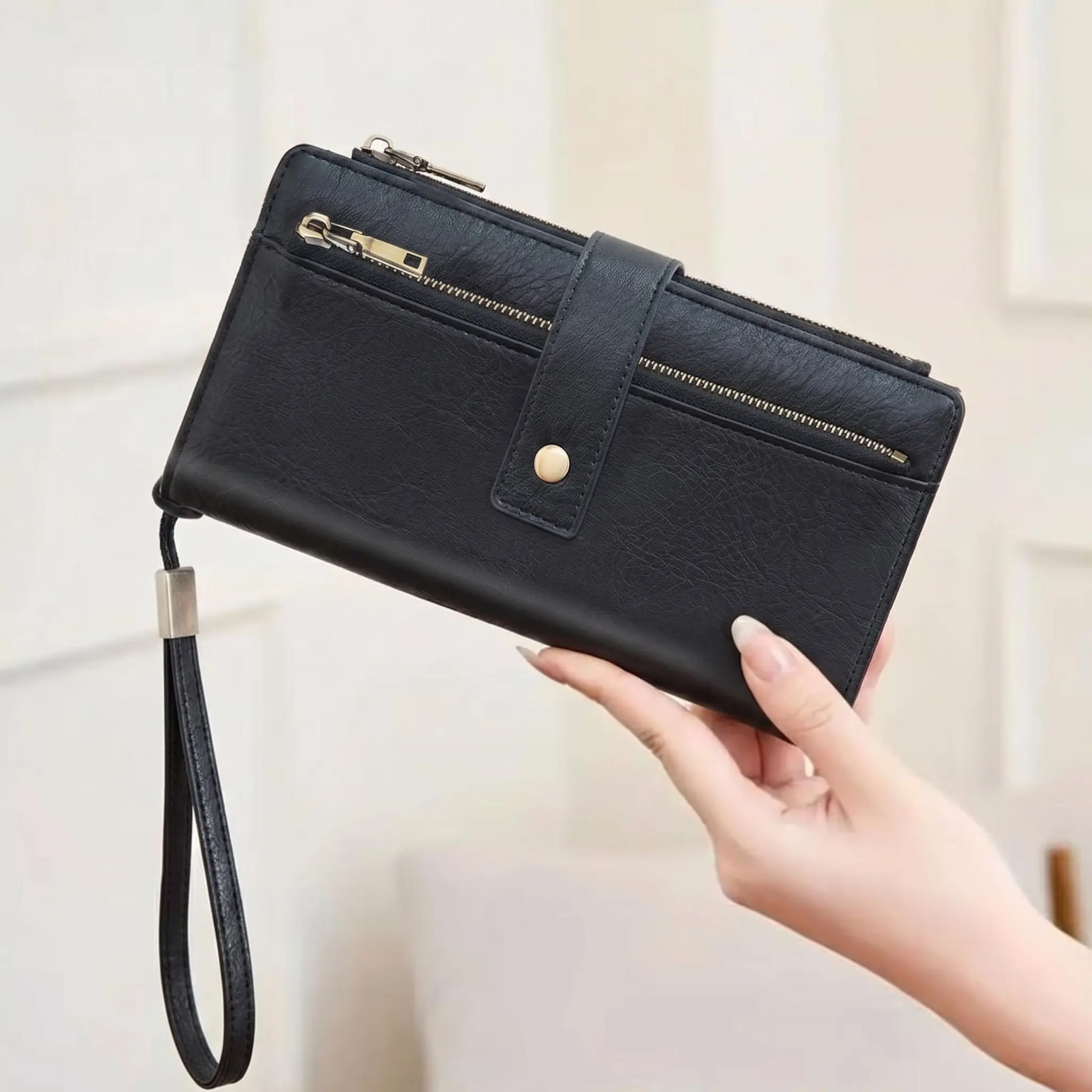 Women's RFID Blocking High-Capacity Plain Leather Long Wallet Clutch Purse - Festive Party Gift for Daily & Evening Use