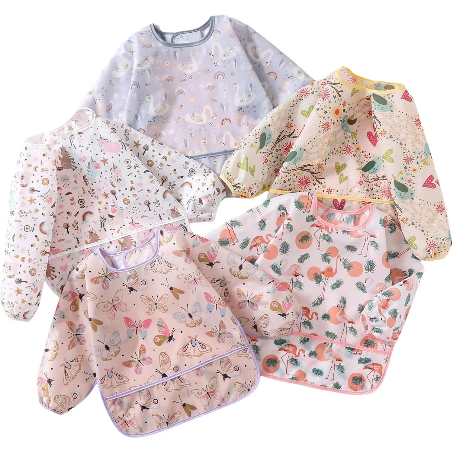 5-Pack Waterproof Sleeved Bibs for Babies 3-24 Months, Long Sleeve Shirt Bibs Wipe Clean(Gift)