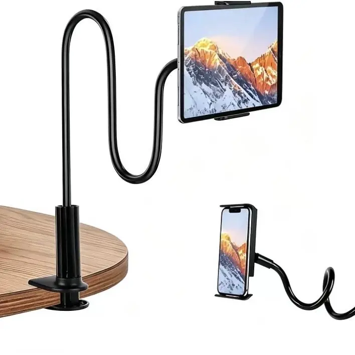 Phone Holder Bed Gooseneck Mount - Flexible Arm 360 Mount Clip Adjustable Bracket Clamp Stand Compatible with Cell Phone for Bedroom Desk