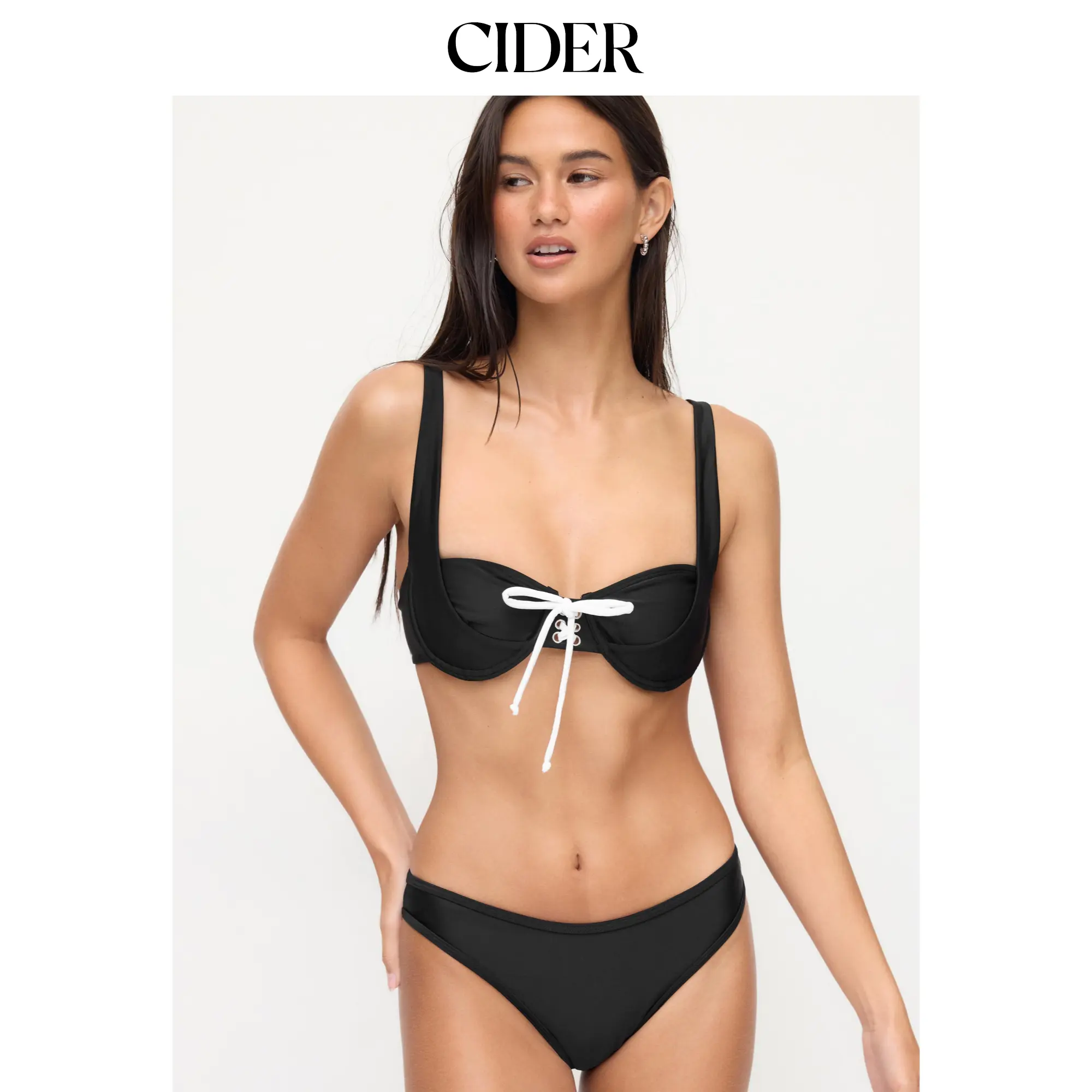 Cider Sweetheart Tie Front Lace Up Underwire & Cheeky Bikini Set