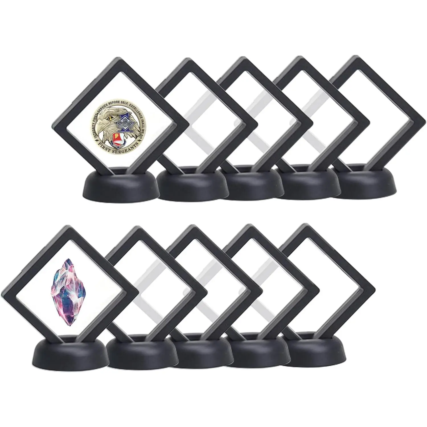 3D Floating Frame with Stand Challenge Coin Display Holder Floating Display 2.75"x2.75" Gift Packing Frame 10 Pack Black